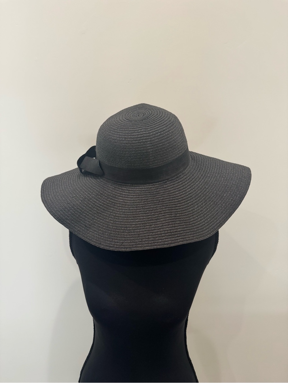 Black Wide Brim Sun Hat with Ribbon Trim